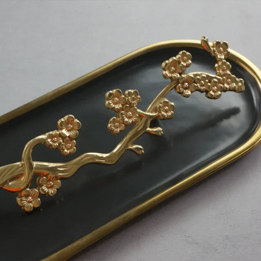 Solid Brass Plum Tree Branch Handles – Chinese Style Cabinet and Wardrobe Pulls (120mm)