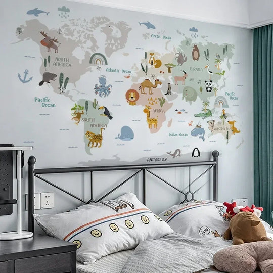 Animal Map Cartoon Wall Stickers for Children Room Decor