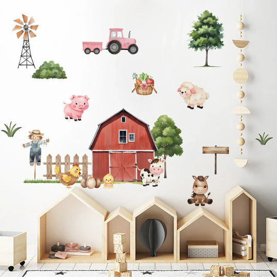 Pink Tractor And Farm Friends Wall Decals For Kids Room