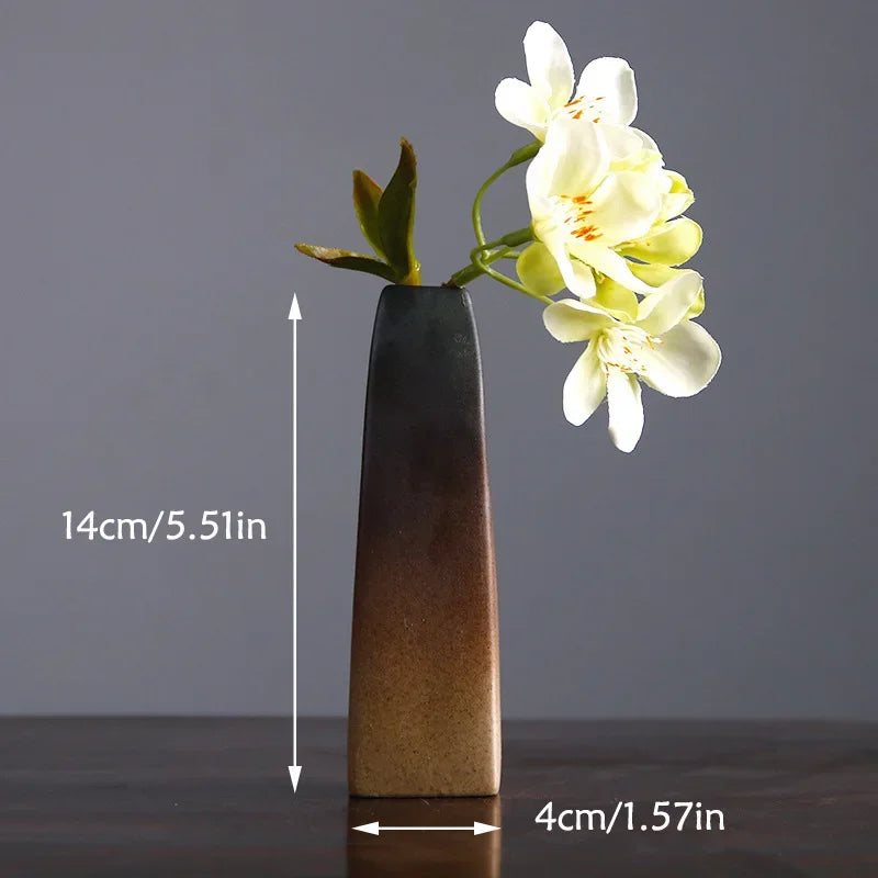Retro Zen Ceramic Tabletop Vase for Flower Arrangement Decor