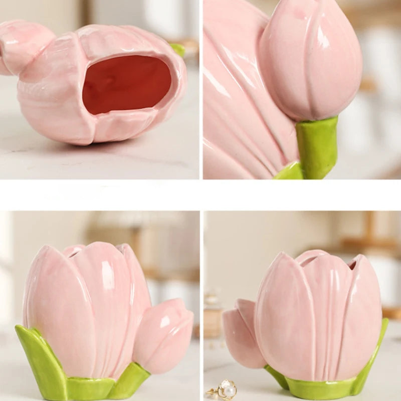 Ceramic Tulip Decorative Vase for Desktop and Tabletop Decor