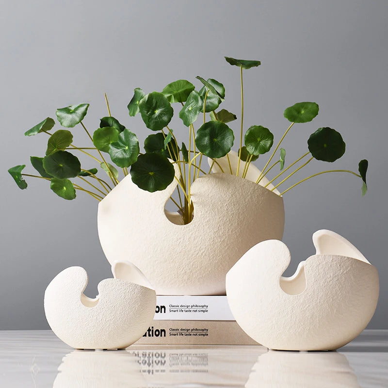 White Ceramic Decorative Vase for Modern Living Room Decor