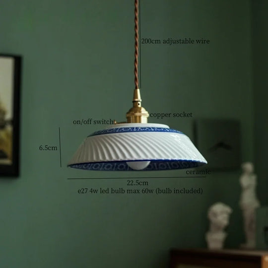 Patterned Ceramic Pendant Lamp with Vintage Copper Finish