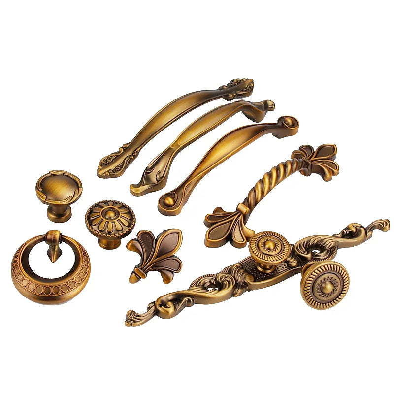 Antique Yellow Bronze Cabinet Handles – Brushed Vintage Drawer Pulls