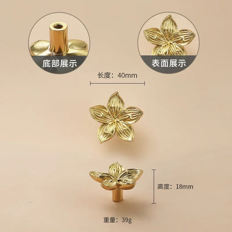 Luxury Brass Flower and Leaf Cabinet Handles – Chinese-Style Decorative Pulls