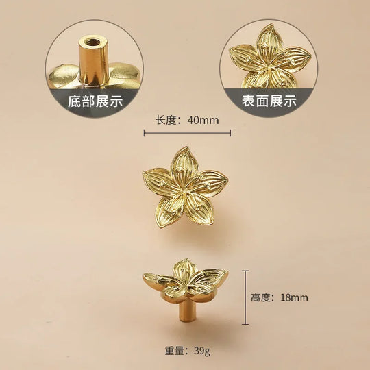 Luxury Brass Flower and Leaf Cabinet Handles – Chinese-Style Decorative Pulls