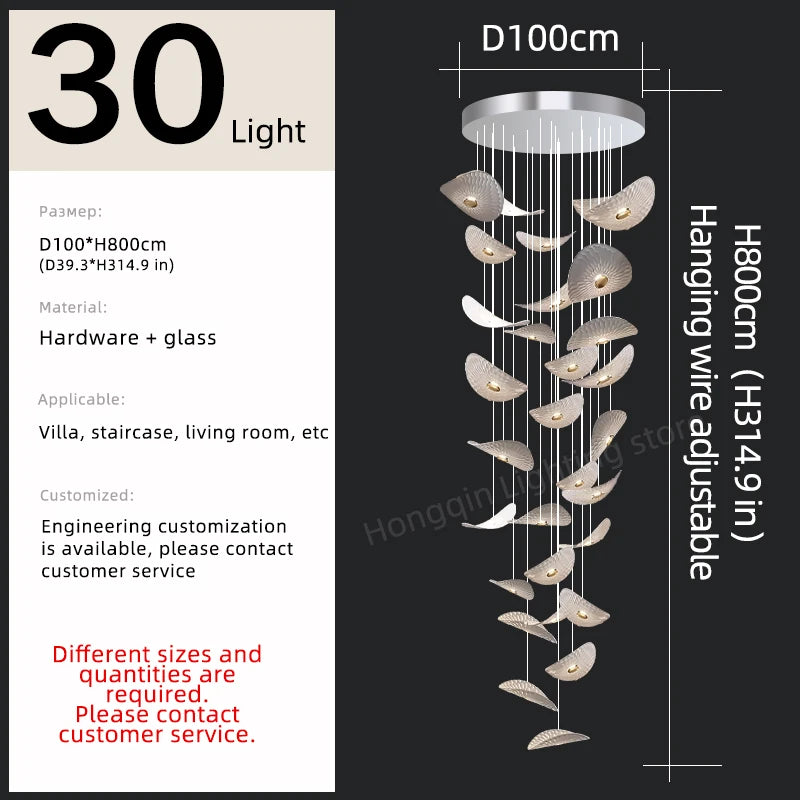 Modern Crystal Glass Stair Chandelier – High Ceiling Pendant Light