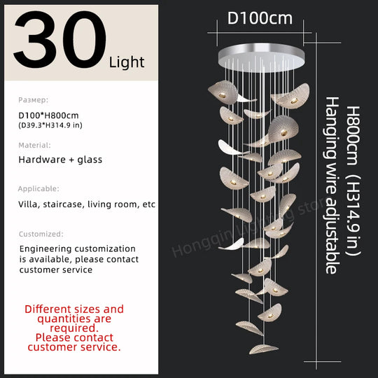 Modern Crystal Glass Stair Chandelier – High Ceiling Pendant Light
