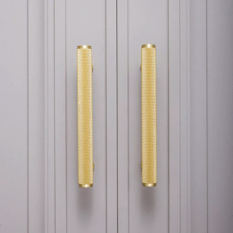 Gold Knurled Brass Cabinet Handles – Modern T-Bar Pulls and Knobs for Furniture