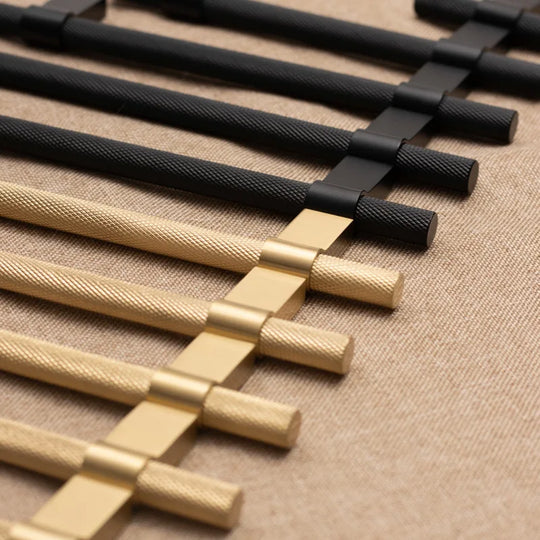 Gold and Black Textured Brass Handles – Modern Mesh Pulls and Knobs for Furniture