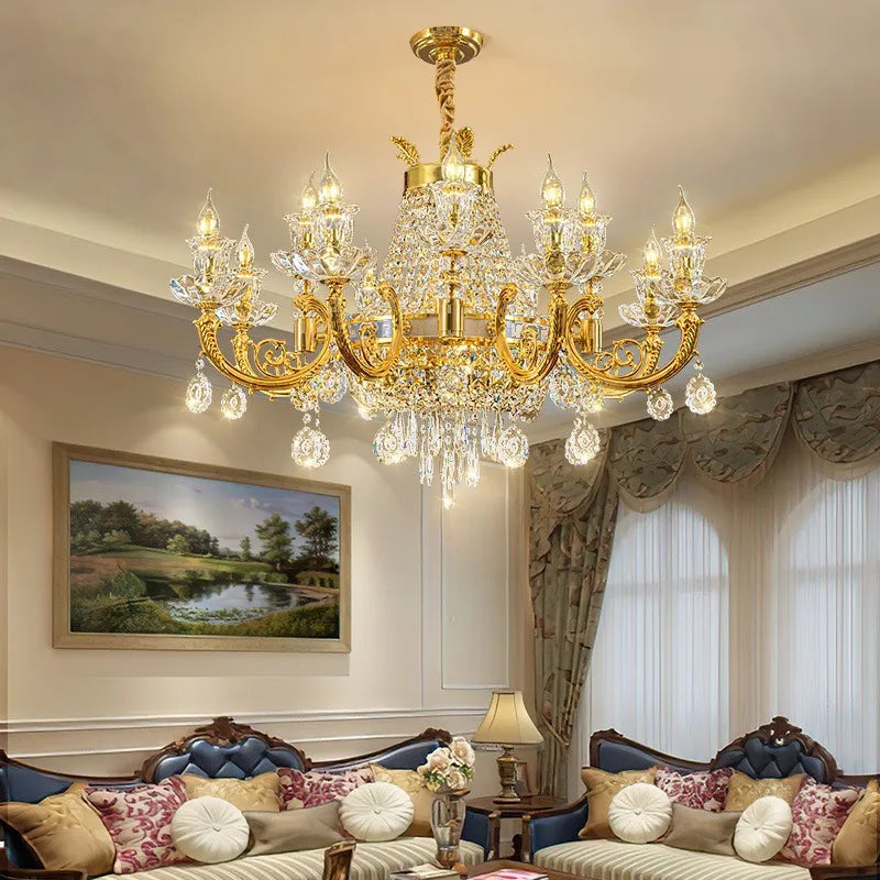 Light Luxury Golden Crystal Candle Chandelier – Elegant French-Style Ceiling Lamp