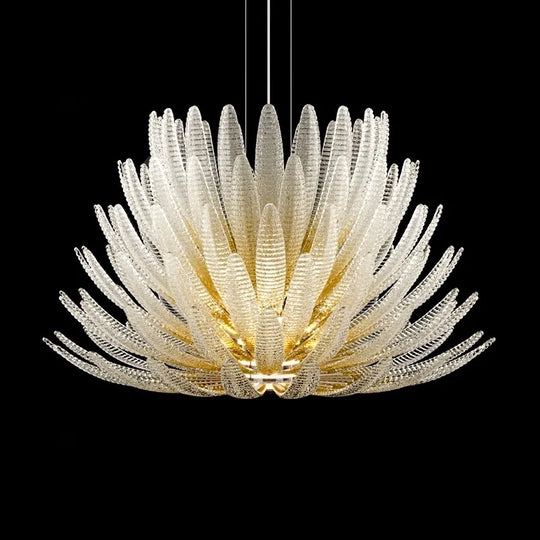 Designer Agave Murano Glass Chandelier with Vintage Gold Floral Detail