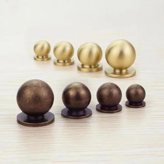 Solid Brass Ball Cabinet Knobs – Vintage Single-Hole Handles