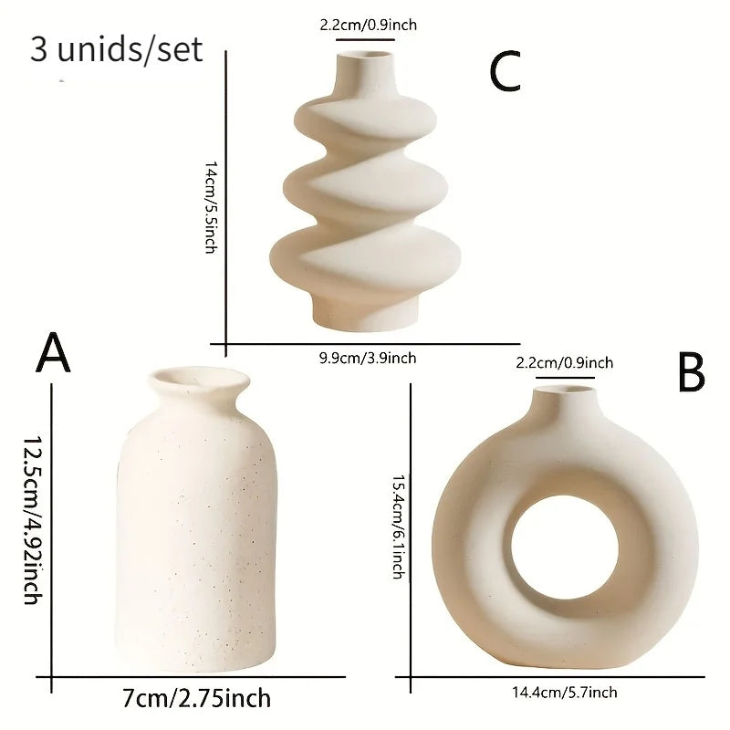 Set of 3 White Ceramic Decorative Vases for Home Styling