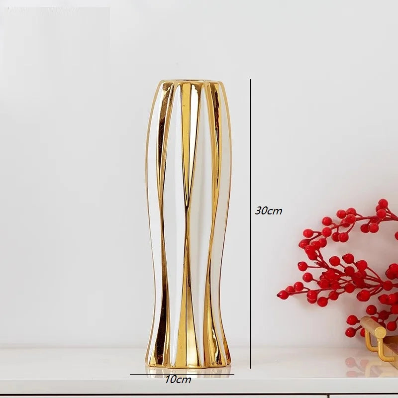 Water Gold Ceramic Decorative Vase for Living Room and Entrance