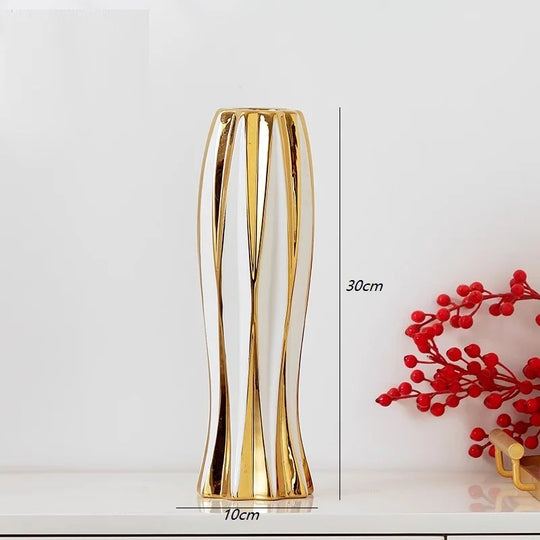 Water Gold Ceramic Decorative Vase for Living Room and Entrance