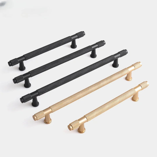 Black and Gold Knurled Cabinet Handles – Modern Aluminum Pulls for Furniture