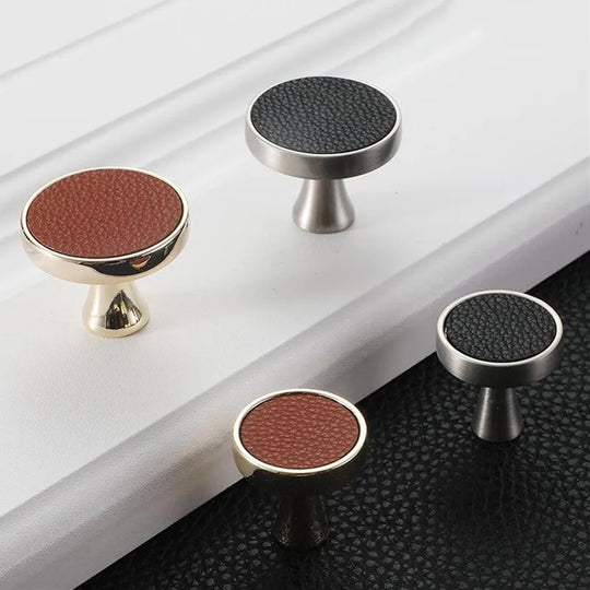 Modern Leather and Zinc Alloy Cabinet Handle – Elegant Pulls for Kitchen, Wardrobe, and Furniture (96mm)