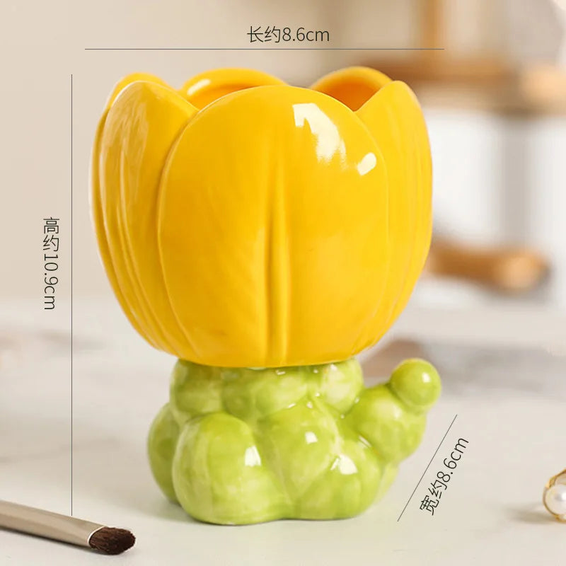 Ceramic Tulip Decorative Vase for Desktop and Tabletop Decor