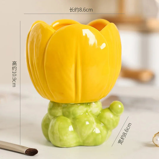Ceramic Tulip Decorative Vase for Desktop and Tabletop Decor