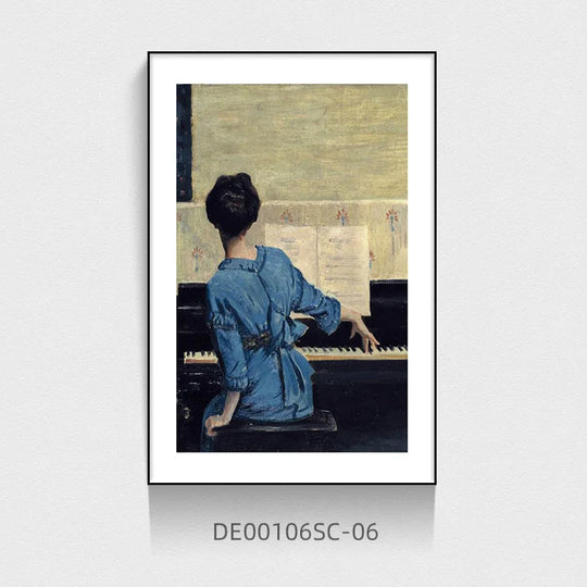 Vintage Style Woman Playing Piano Canvas Wall Art Unframed