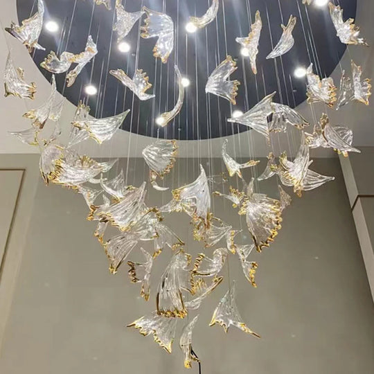 Modern Glass Leaf Pendant Chandelier – Clear & Gold Suspension Light