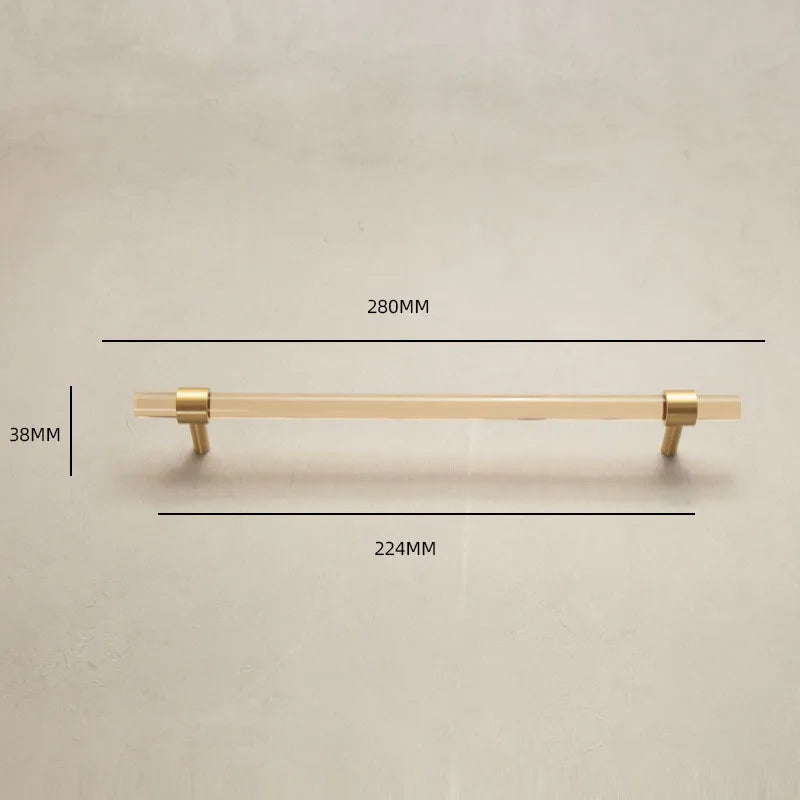 Champagne Acrylic and Brass Cupboard Handles – Modern T-Bar Pulls for Furniture