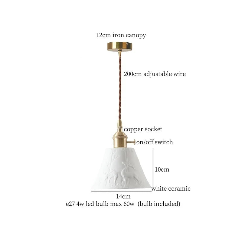 Patterned Ceramic Pendant Lamp with Vintage Copper Finish