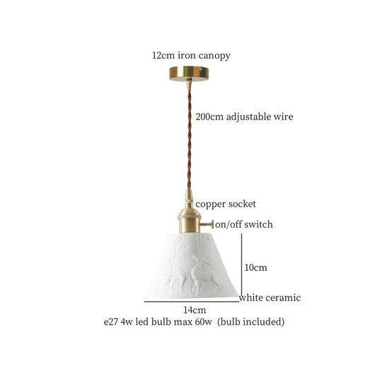Patterned Ceramic Pendant Lamp with Vintage Copper Finish