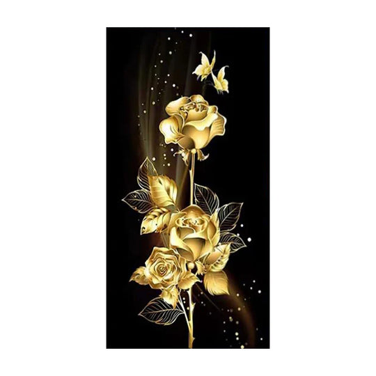 Modern Botanical Tropical Golden Leaves Canvas Wall Art Vertical