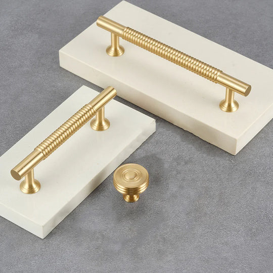 Textured Brass Handles – Satin Gold Spiral Pulls for Furniture