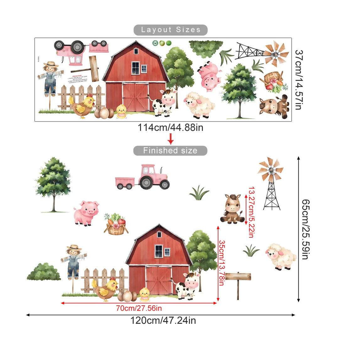 Pink Tractor And Farm Friends Wall Decals For Kids Room