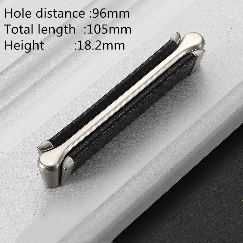 Modern Leather and Zinc Alloy Cabinet Handle – Elegant Pulls for Kitchen, Wardrobe, and Furniture (96mm)
