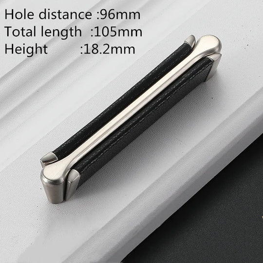 Modern Leather and Zinc Alloy Cabinet Handle – Elegant Pulls for Kitchen, Wardrobe, and Furniture (96mm)