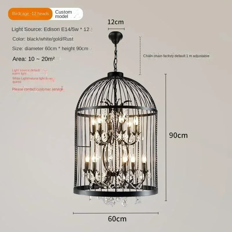 Birdcage Iron Crystal LED Pendant Lamp