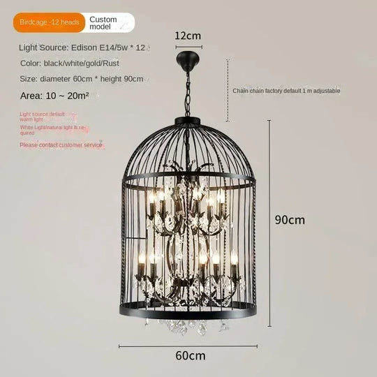 Birdcage Iron Crystal LED Pendant Lamp