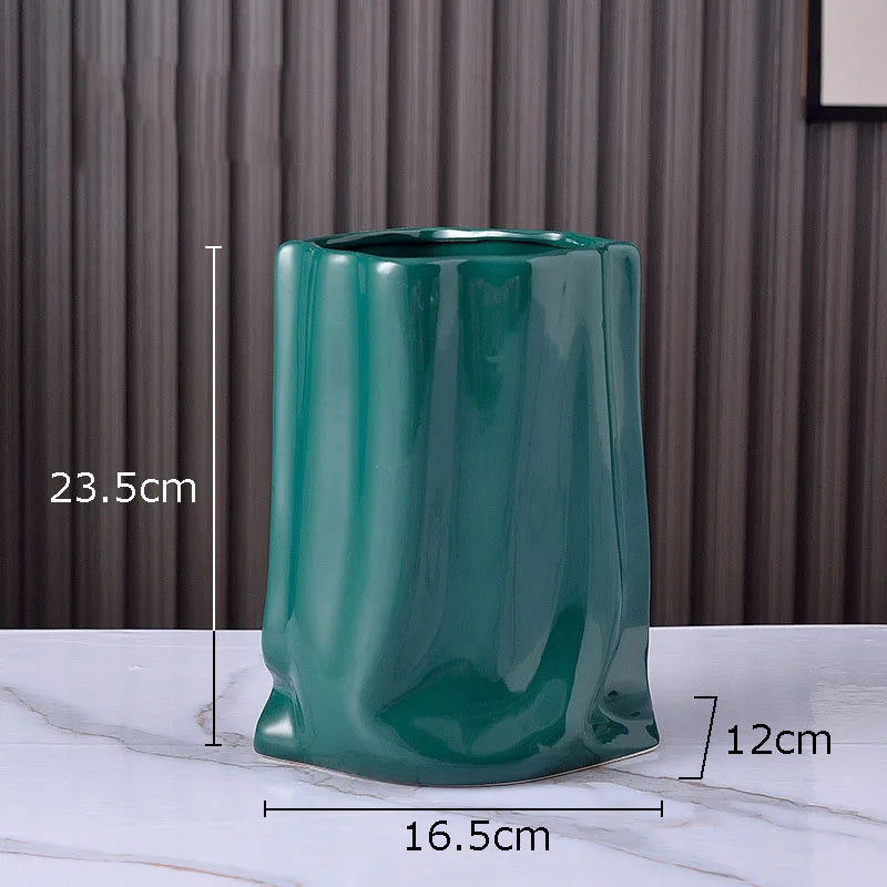 Pleated Texture Gold Plated Ceramic Vase for Desk and Home Decor