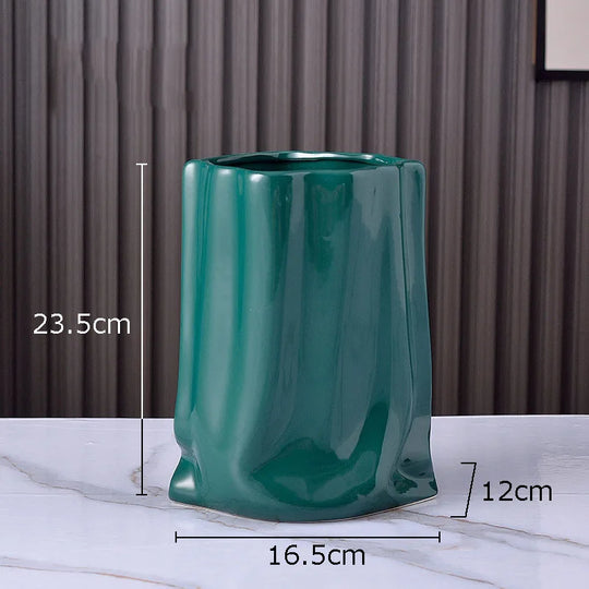 Pleated Texture Gold Plated Ceramic Vase for Desk and Home Decor