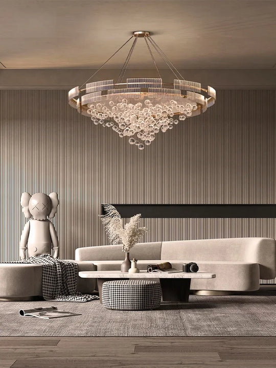 Designer Bubble Glass Chandelier with Wind-Chime Cluster Lighting