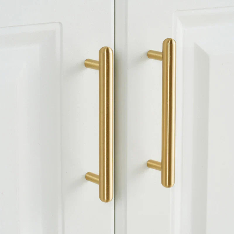 Satin Gold Brass Wardrobe Handles – Modern Pulls and Knobs for Furniture (50–260mm)