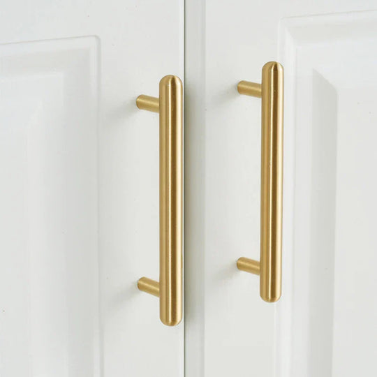 Satin Gold Brass Wardrobe Handles – Modern Pulls and Knobs for Furniture (50–260mm)