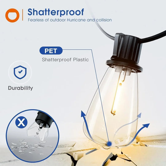 LED Outdoor String Lights 150FT Patio Waterproof Shatterproof Bulbs