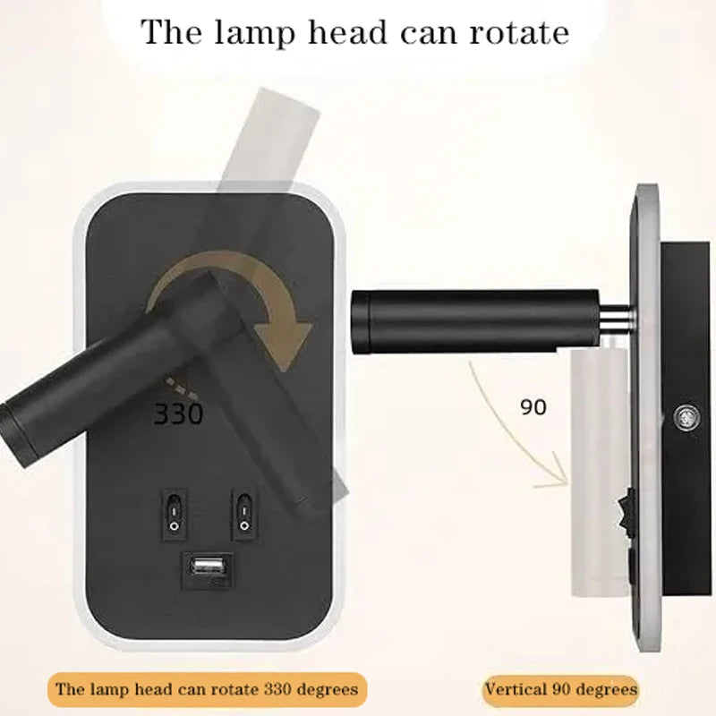 Minimalist LED Wall Lamp USB Rotating Bedside Light