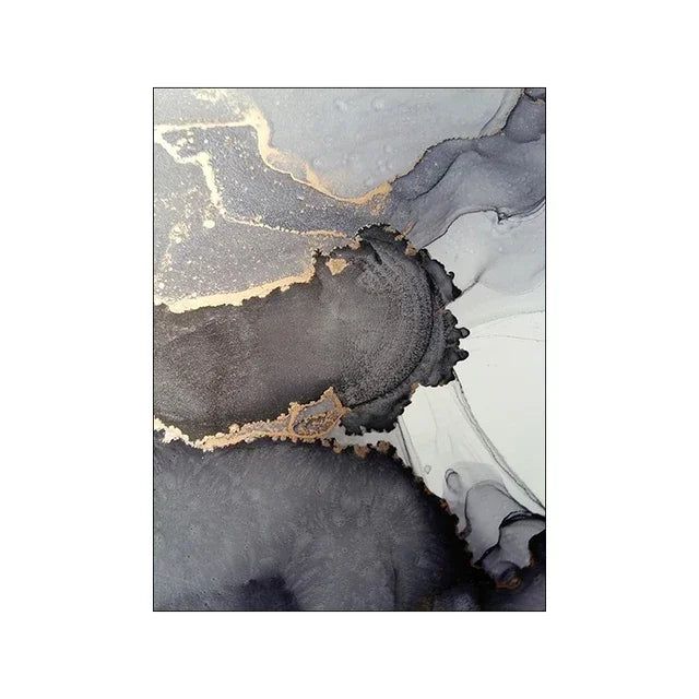 Black Gold Gray Marble Abstract Wall Art Canvas Print
