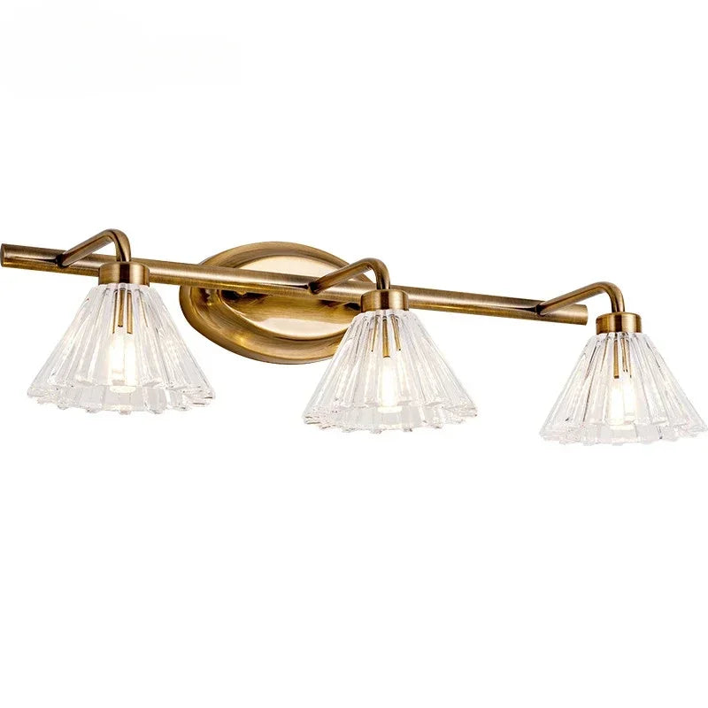 Vintage Bronze Wall Lamp Clear Glass Shade Mirror Bathroom Light