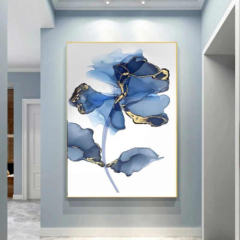 Shades of Blue Liquid Marble Abstract Canvas Wall Art