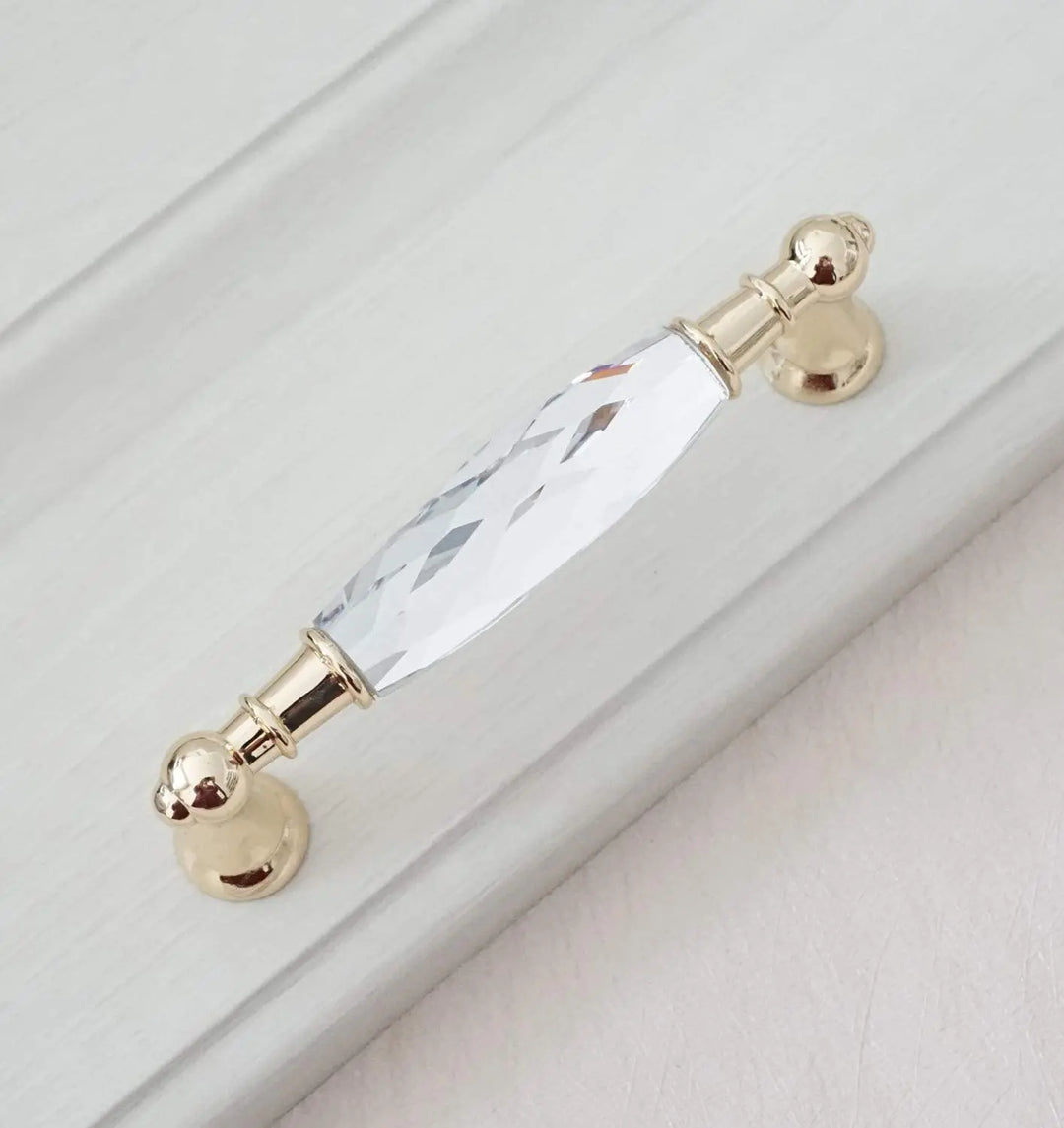 Modern Crystal Glass Drawer Handles – Gold and Black Pulls for Dressers and Cabinets (96mm/128mm)