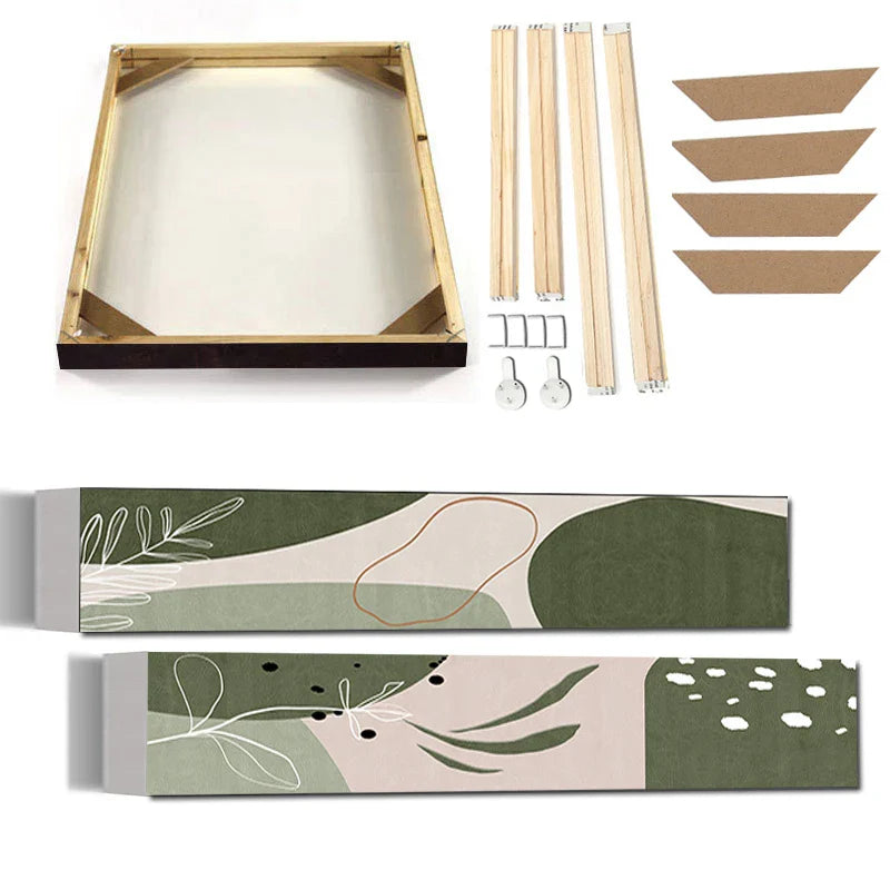 Slim Wide Format Green Beige Abstract Canvas Wall Art