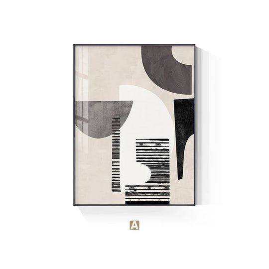 Neutral Black Beige Grey Abstract Geometric Canvas Wall Art Unframed