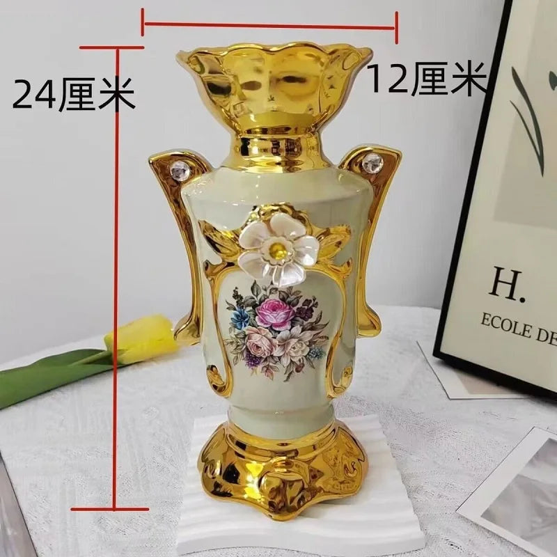 Gilt Frosted Ceramic Flower Vase for Home and Wedding Decor